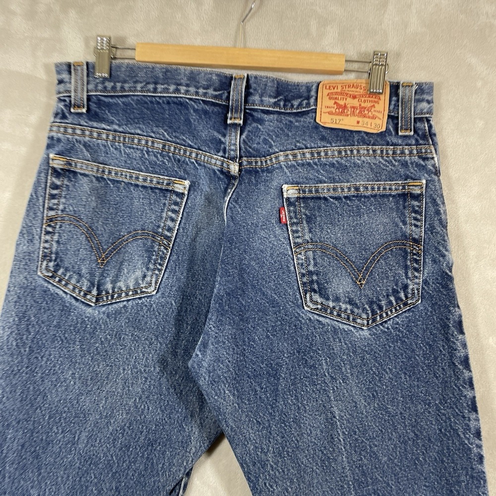 Vtg Levis 517 Jeans Mens 34x30 Whisker Fade Bootcut Distressed Honeycomb Y2K - Picture 14 of 16
